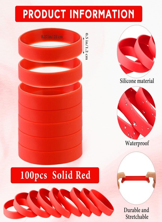 Liliful 100 Pcs Silicone Rubber Wristbands Rubber Wristband Bracelet Bands for Silicone Wristbands for Women Men(Red) - Image 2